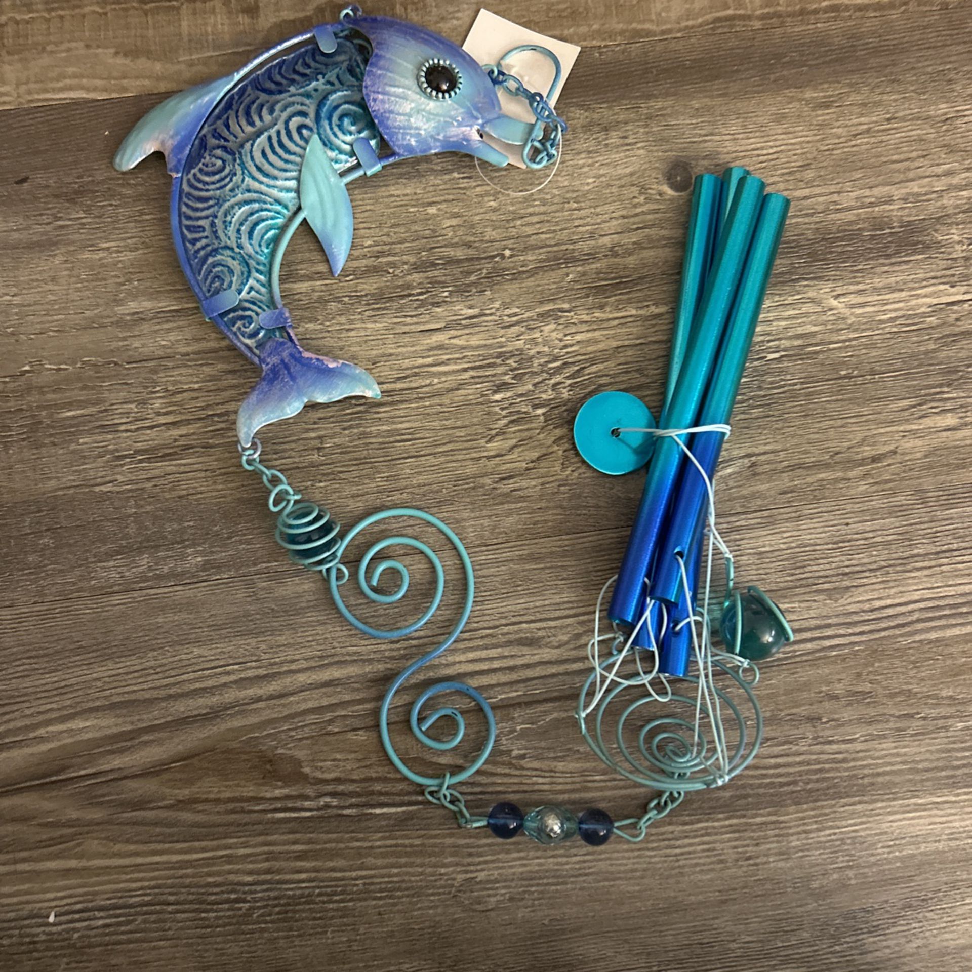 Turquoise And Blue Metal, Dolphin, Wind, Chime