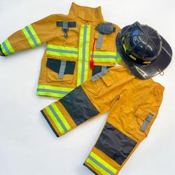 Teetot Firefighter Costume 3T 4T Kids Dress Up Jacket Pants Helmet Set Halloween