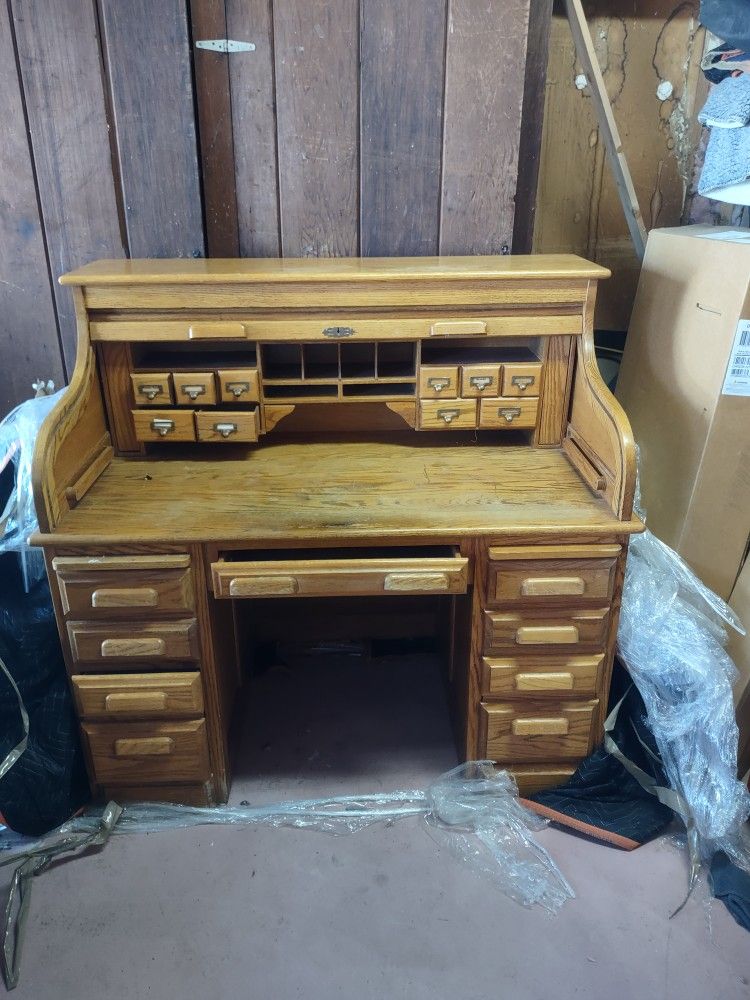 Real Wood Antique Roll Up Desk 
