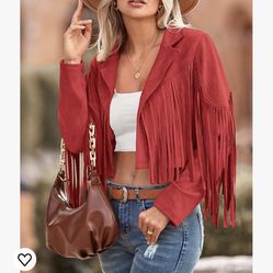 brand new womens fringe faux suede leather jacket tassel cropped coat