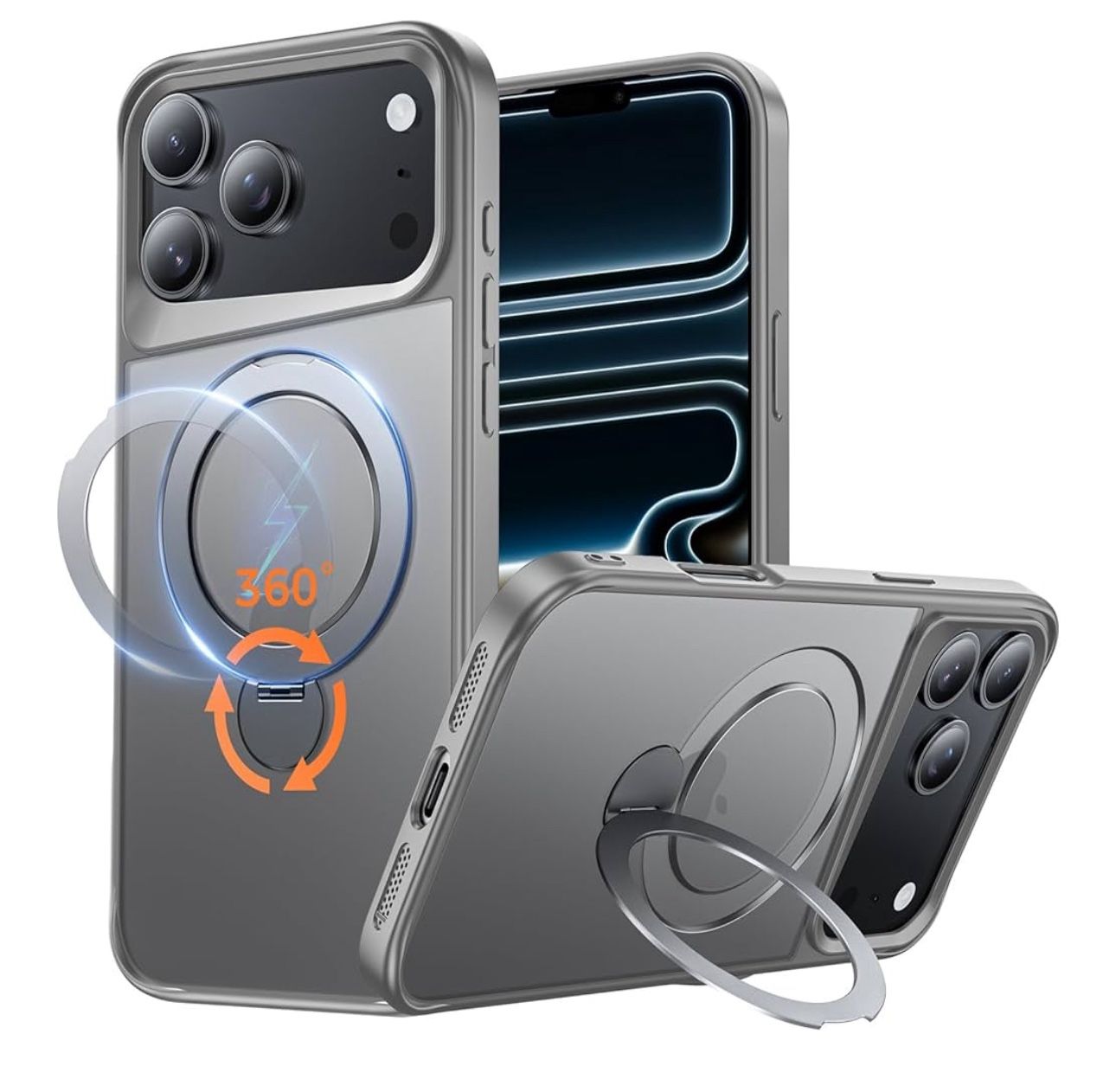 New Compatible with iPhone 17 Pro Case, with 360° Magnetic Stand [Compatible with MagSafe] [Military Drop Protection] Shockproof Translucent Matte Cas