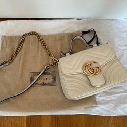 Gucci GG Marmont Top Handle Flap Bag Matelasse Leather Mini