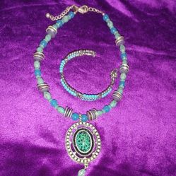 Chico's Necklace, Turquoise (Faux) with bracelet