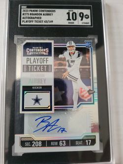 2023 Contenders RC Rookie Brandon Aubrey #/149 SGC 9 Auto 10