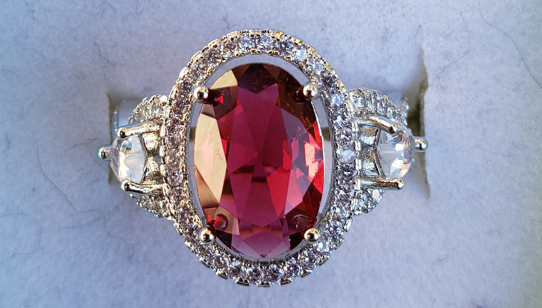 Sterling silver 3ct lab ruby with halo ring