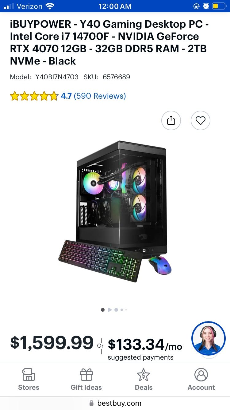 34 In Curved Monitor 3440x1440 165hz / IBuypowery40 Gaming Pc i7 processor , 4070 GC