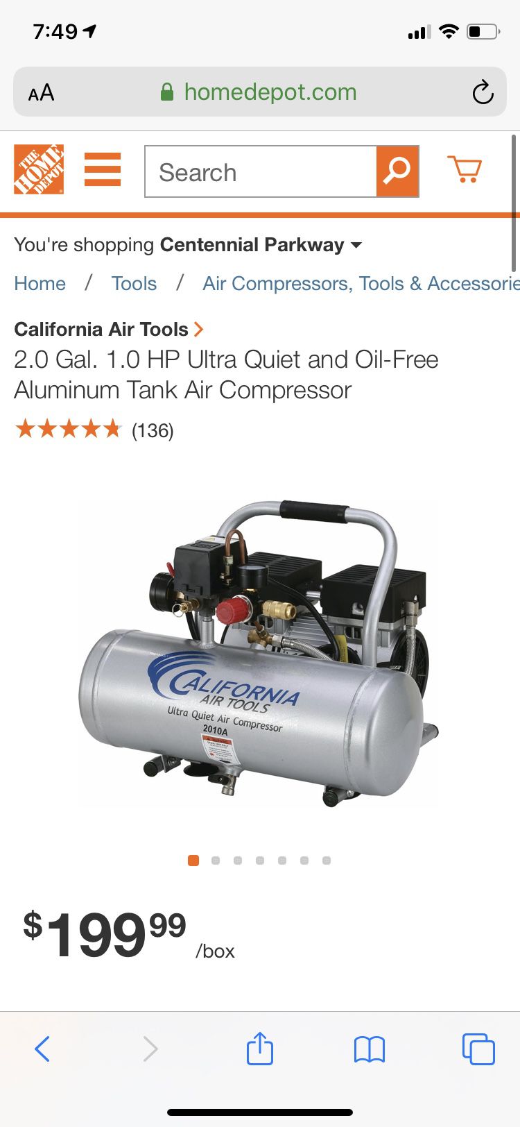 California air tools 2 gallon air compressor new open box for pictures and testing