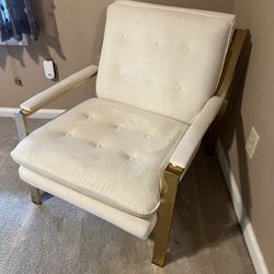 White Velvet And Brushed Gold Accent Chair 