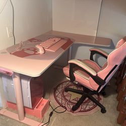 Razer- Quartz Pink  Headphones, Wireless Mouse, Keyboard, (pink mini Fridge,  Pink Desk, Pink Gaming Chair And Mouse Pad)