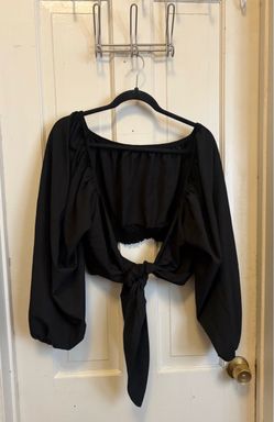 SHEIN Black Long Sleeve Tie-Front Crop Top Size 2XL
