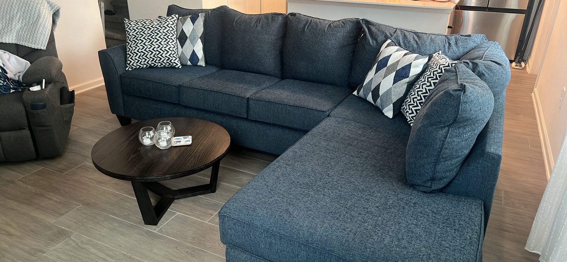 Blue Sofa with Chaise