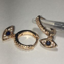 14k Gold Plated Malocchio Earrings With Blue Sapphire & Zirconia