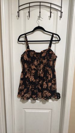 Black Tropical Print Smocked Cami Top Size 1