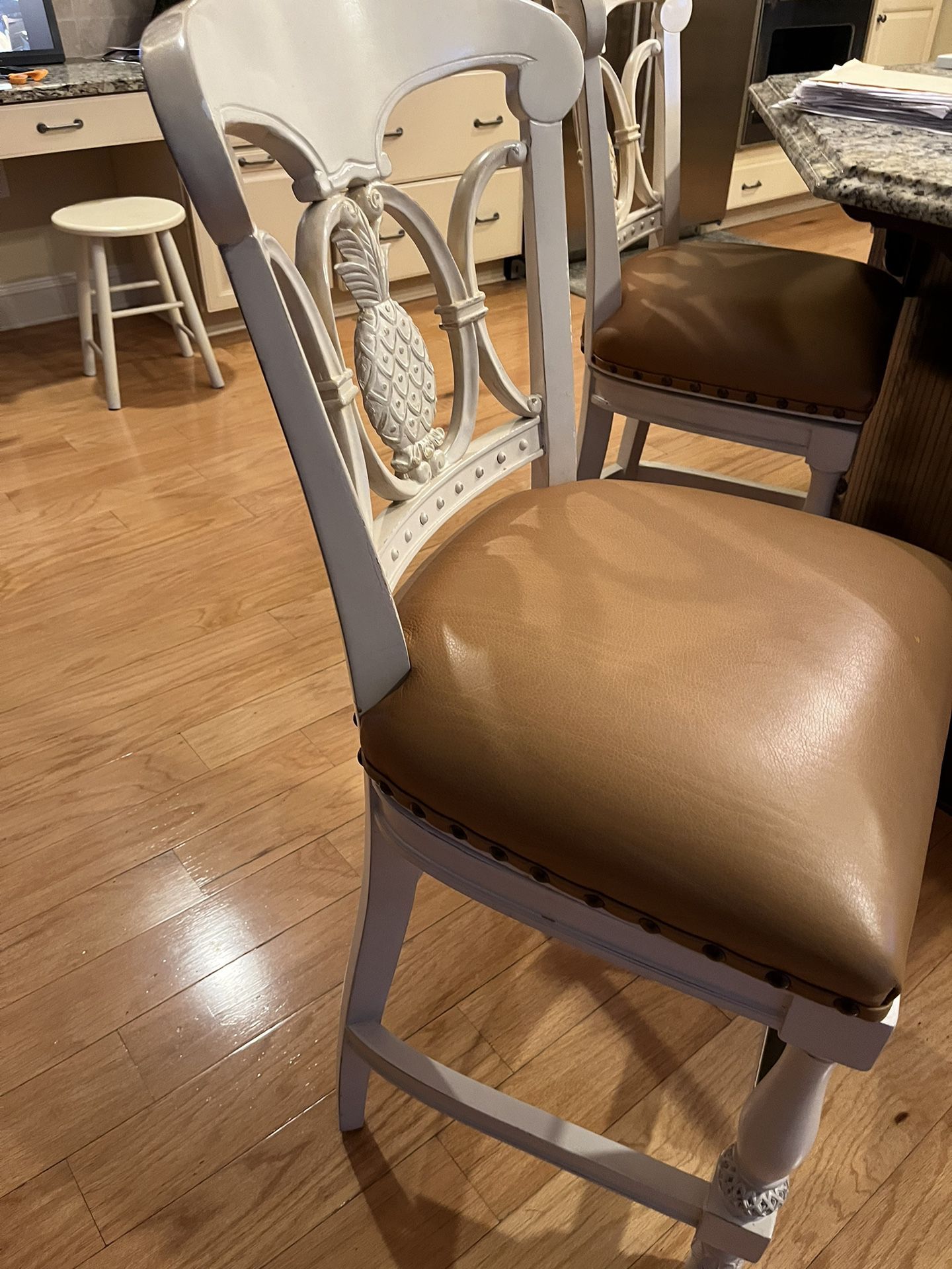 Frontgate Pineapple Leather Counter Stools
