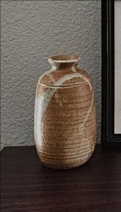 Vintage Japanese Wabi Sabi Pottery Vase Signed Studio Stoneware Vessel