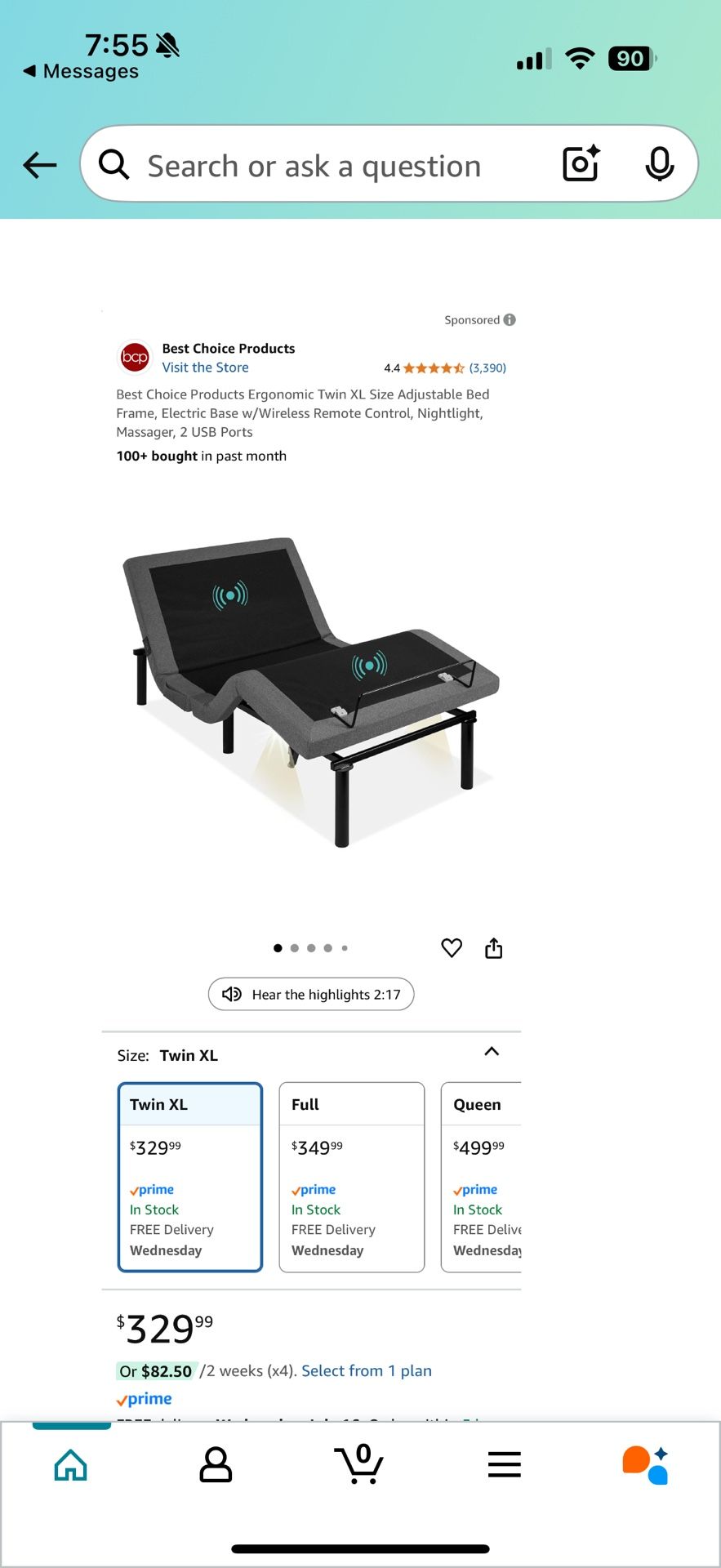Twin Adjustable bed