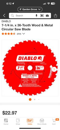 Diablo 7-1/4 in x 36 Tooth Wood & Metal Circular Saw Blade