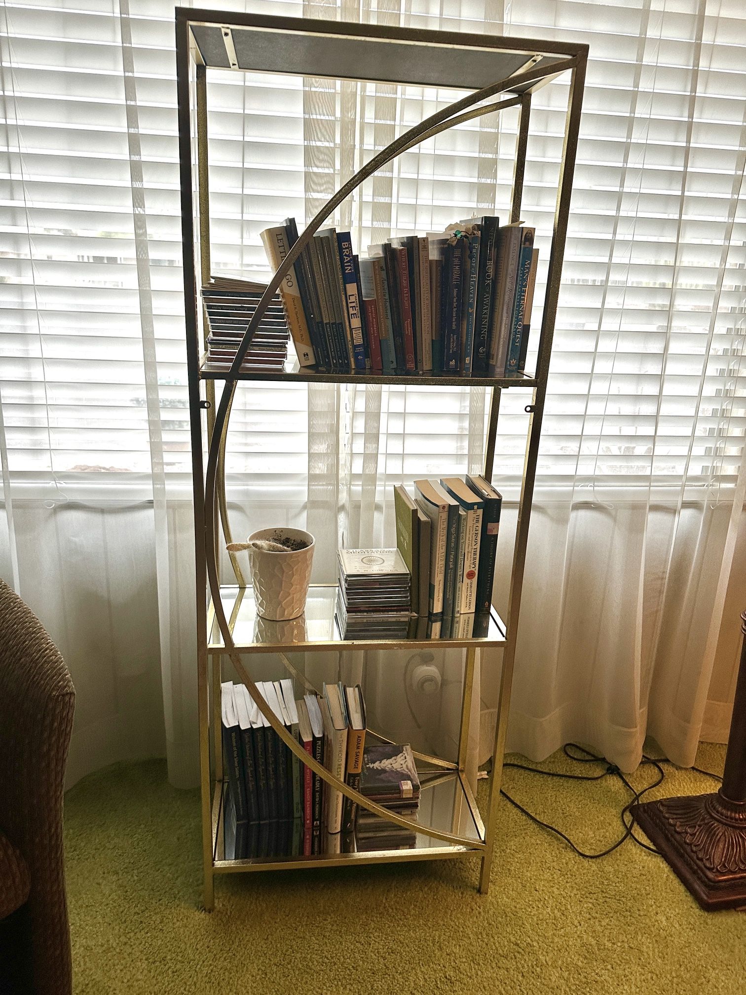 Gold Metal And Glass Book Shelf