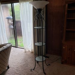 Decorative Black Metal Floor Lamp with 3 Glass Display Shelves – 69" Tall