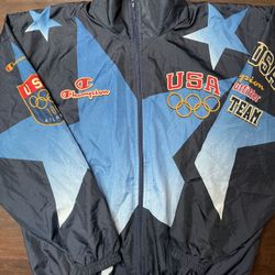 Vintage 90s TEAM USA ATLANTA 1996 GAMES CHAMPION WINDBREAKER JACKET OLYMPICS XL