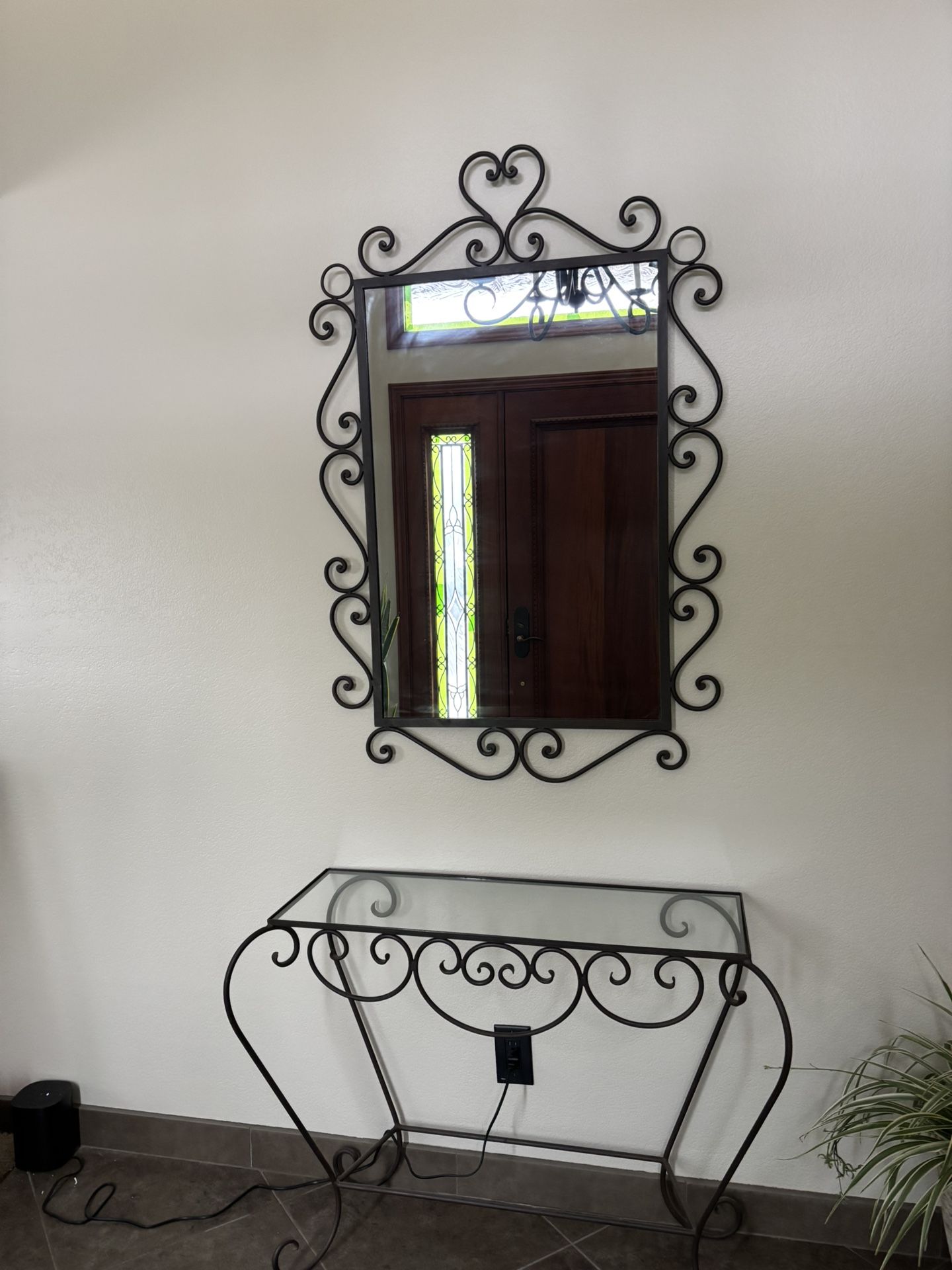 Mirror and Two Glass Tables 3 Pieces
