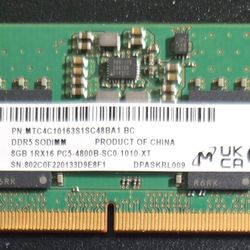 8GB DDR5 SODIMM 4800MHz For Late Model Laptop or Notebook Computer