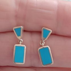Vtg.Designer Signed Sterling Silver Turquoise Earrings