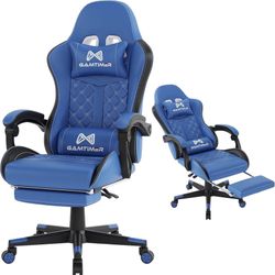 Gaming Chair, 400 lbs Adult Chair, High Back Computer Chair with Footrest and Linked Armrests, Office Video Game Chair with Lumbar Support (Blue)