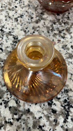 Vintage amber carnival glass candle holder