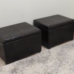 Leather Storage Ottoman Stools – Square (Set of 2)