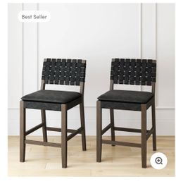 Faux Leather Woven Counter Height Bar Stools Black
