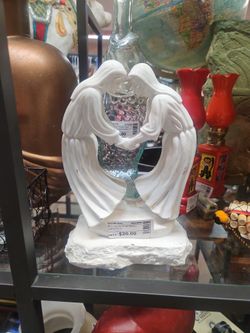 White Angel Figurine Two Figures Holding Hands