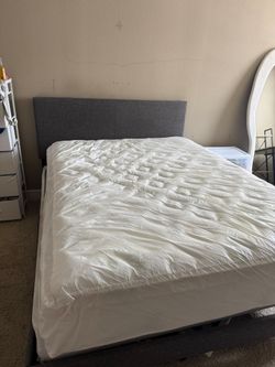 Queen Bed Frame with Upholstered Headboard