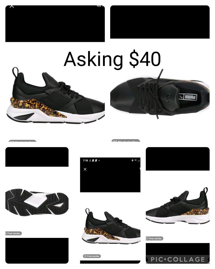 new in box Puma Womens Muse x5 Leopard Lace Up Sneakers Shoes- Black.