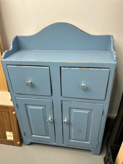 Blue Painted Wood Cabinet with Drawers