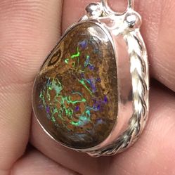 8931 Australian Queensland Boulder Matrix Opal 925 silver pendant on a  925 silver chain necklace 43ct 22c17x8mm Green/Blue colors