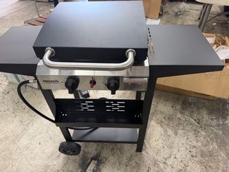 ROVSUN 2 Burner Portable Propane Griddle with Enameled Tray & Lid, 20000 BTU Rolling Flat Top Gas Grill with Electronic Ignition, Side Shelves & Regul