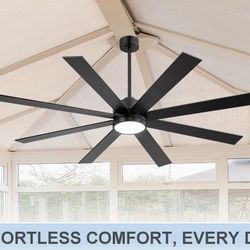 72 Inch Ceiling Fans with Lights and Remote, Large Ceiling Fan with 3CCT LED Light, 6 Speed Reversible Quiet DC Motor, Indoor/Outdoor Black Ceiling fa