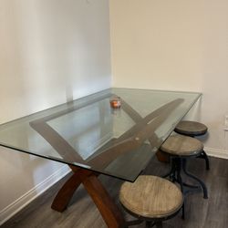 Big Glass Dining  Room Table Stools Included 