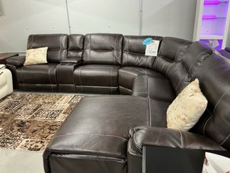 6PC Dark Brown Leather Air Modular Reclining Sectional