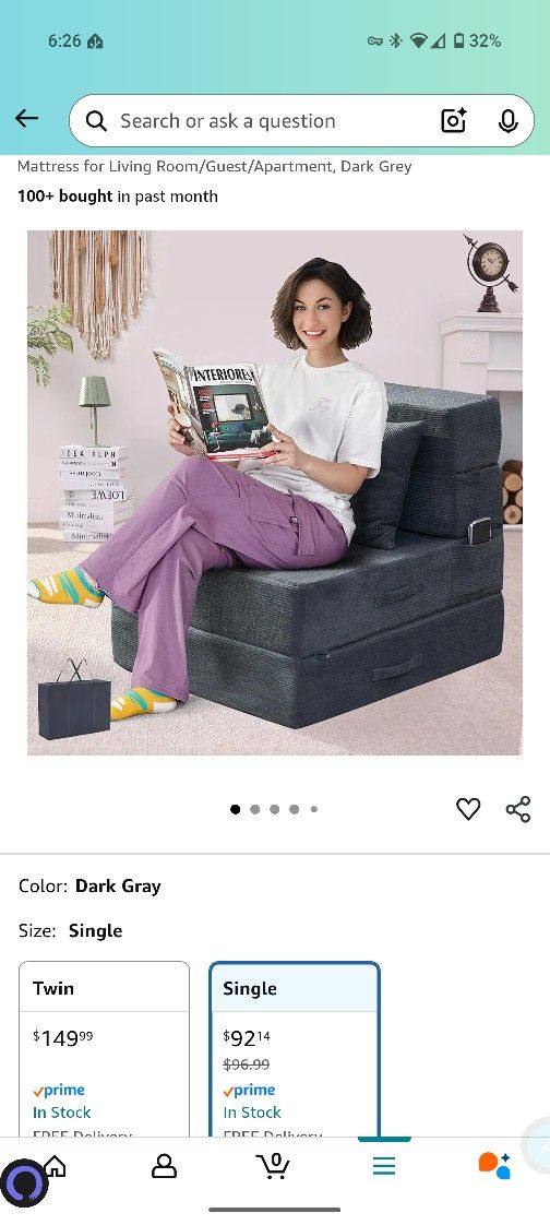 Folding Sofa Bed, 4 in 1 Convertible Sleeper Chair with Pillow, Single Memory Foam Fold Out Chair Bed, Modern Floor Futon Sofa Couch Mattress for Livi