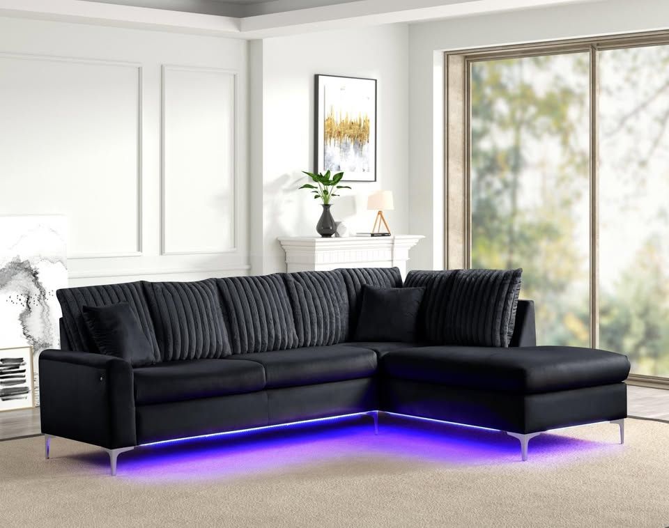 Brand New Contemporary Design Large Sectional w/LED Light & Chrome Legs