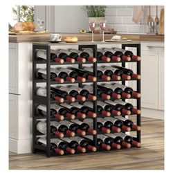 New 6 Tier Bamboo Wine Rack Freestanding Floor, 48 Bottles Wine Storage Shelves with Table Top, Stackable Wine Display Rack for Kitchen, Bar, Dining R