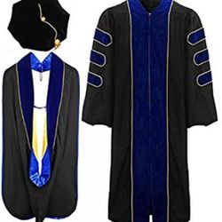 lescapsgown Deluxe Doctoral Graduation Gown Hood and Tam 6Sided Package