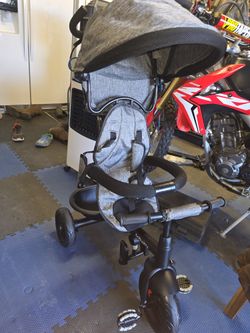 4-in-1 Multifunctional Tricycle Kids Trike with Removable Canopy & Push Handle Gray