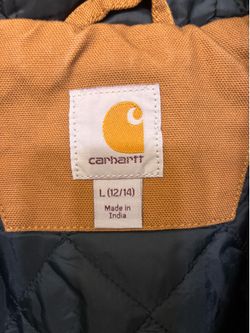 CARHARTT Womens Large Hooded Jacket Duck Canvas Insulated Loose Fit J130 BROWN