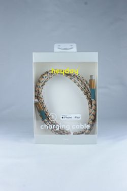 HEYDAY LIGHTNING TO USB - C BRAIDED CABLE 6 FEET - RAIN TEAL / GOLD