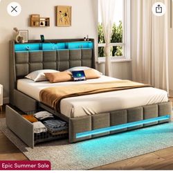 Dyane Upholstered Bed Full Bed Frame with Charging Station and LED lights