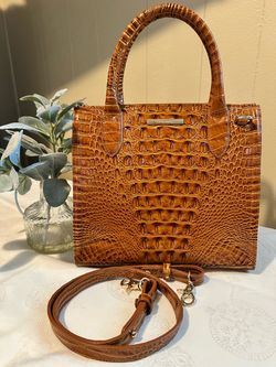 Brahmin Tan Croc-Embossed Leather Satchel