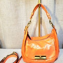 Orange Coach Patent Leather Hobo Bag